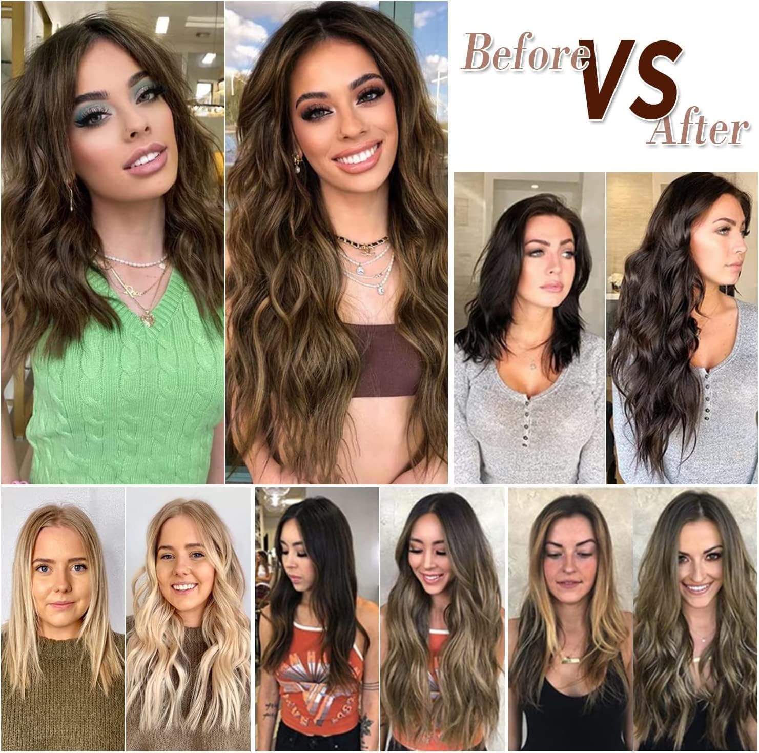 Hair Extensions Clip in 4PCS Dark Brown Mix Highlights 20Inch Hair Extension Long Wavy Full Head Clip in Hair Extension Synthetic Fiber Hair Pieces for Women - Image 3