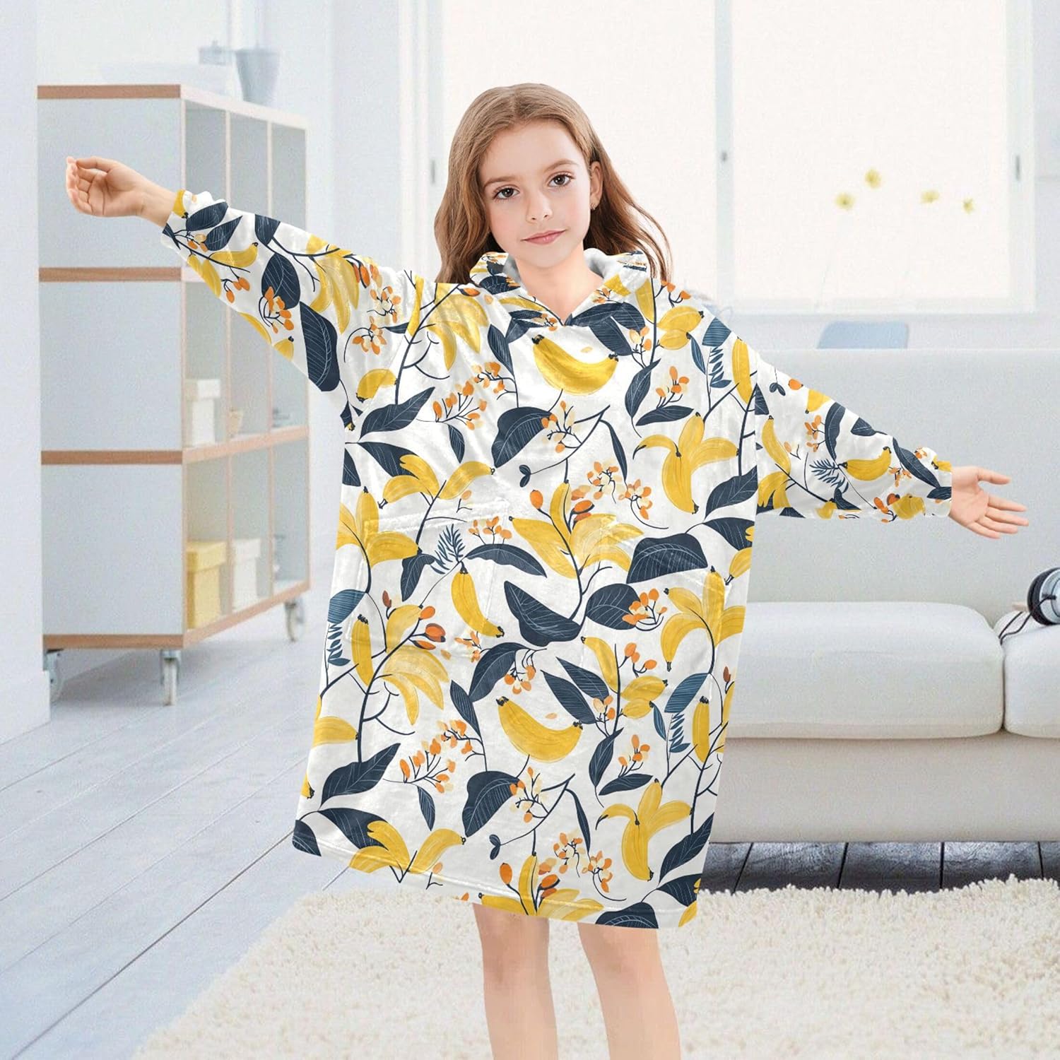 Banana Fruit Kids Wearable Blanket Hoodie with Pocket and Sleeves for Toddlers, Cute Hoodies Girls Boys B0403933