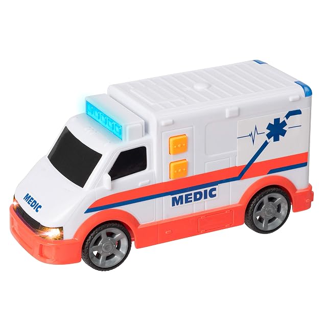 Teamsterz- Ambulancia, Luces y Sonido, Coches, Juguetes con Ruedas, Automóviles, Color Blanco