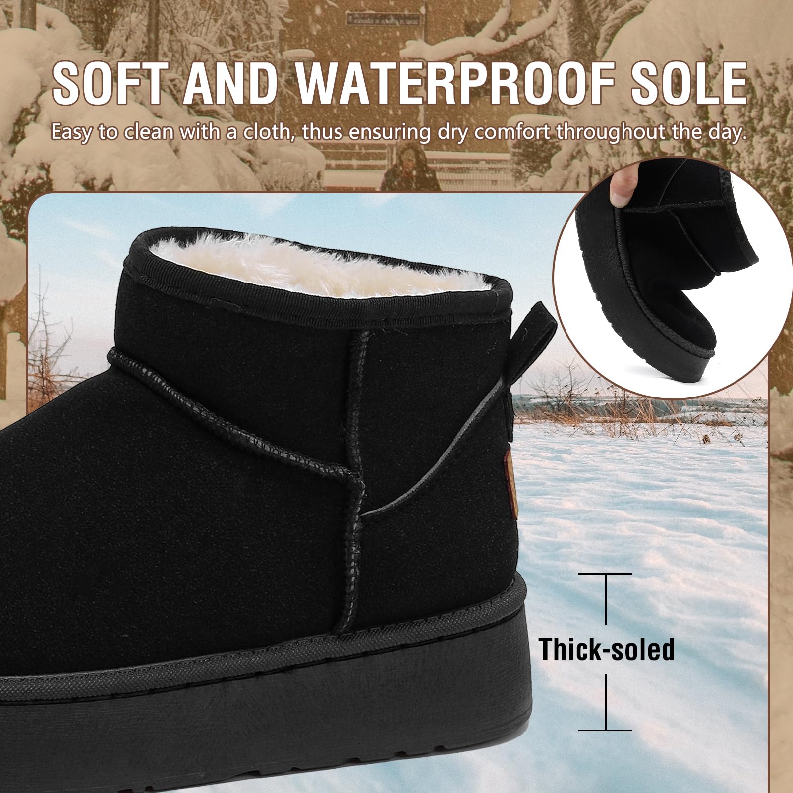 Rumkok Stivali Donna Caldo Stivali Da Neve Donna Comode Scarpe Da Neve Pelliccia Stivali Invernali Impermeabili Stivaletti Con Pelo Breve Moda