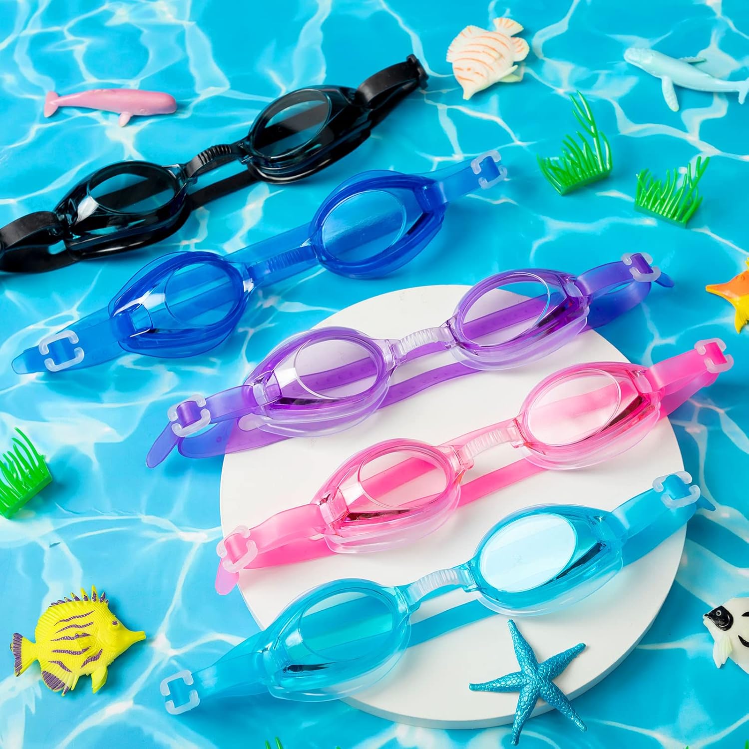Hoteam 50 Pcs Swim Goggles Bulk for Kids with 8 Nose Clip Ear Plugs No Leaking Anti Fog Swimming Goggles Swimming Glasses