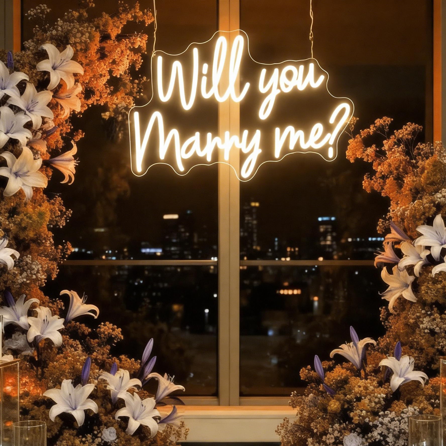 Neonschild mit Aufschrift "Will You Marry Me", groß, 53,3 x 37,8 cm, "Marry Me", leuchtende Buchstaben, LED-Neon-Schild für Antrag, Verlobung, Valentinstag, Party