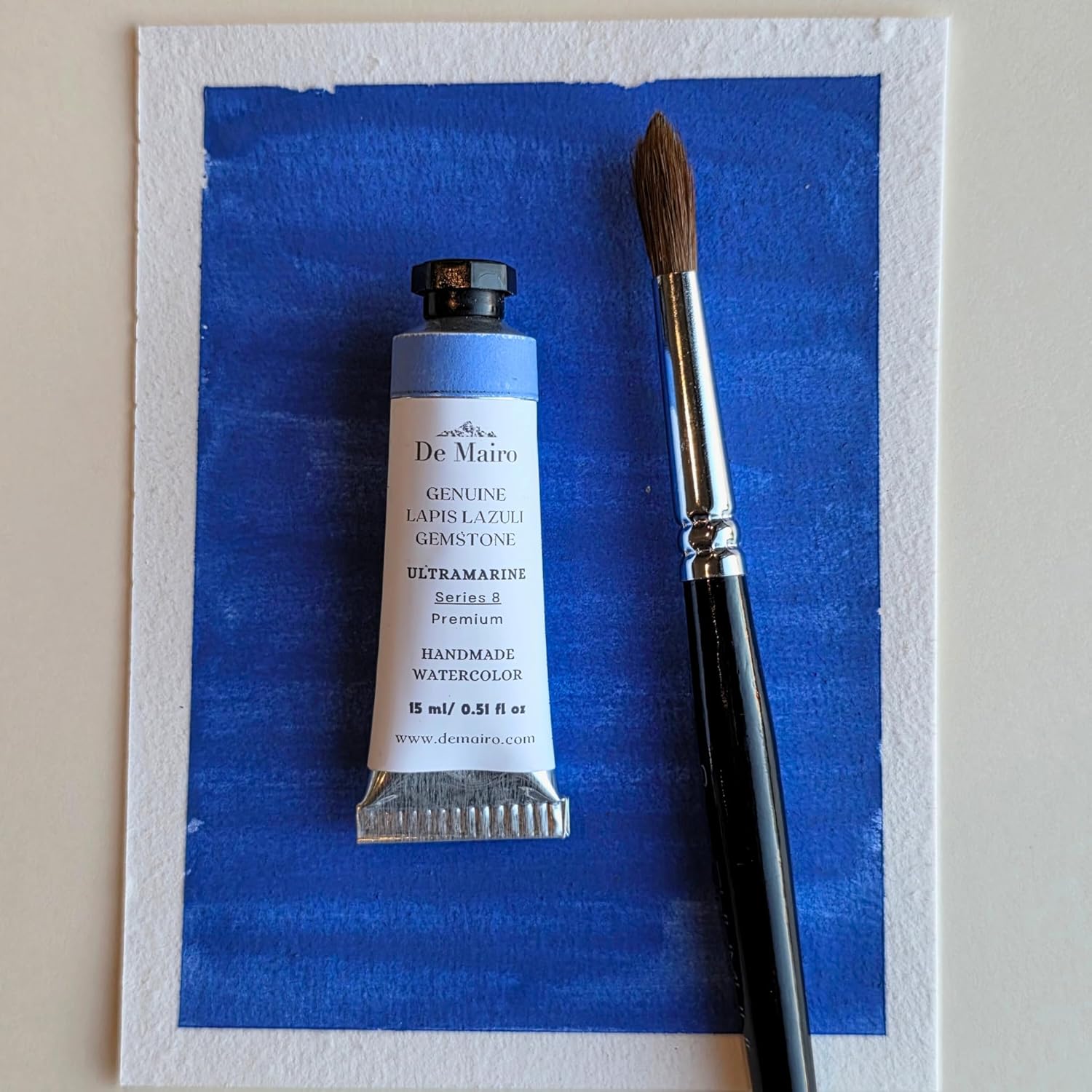 De Mairo 15ml Genuine Lapis Lazuli Ultramarine Watercolor, Artist Tube, Handmade, Gemstone Pigment, Vegan, Cruelty-Free, Professional Grade Series 8, Fine Art