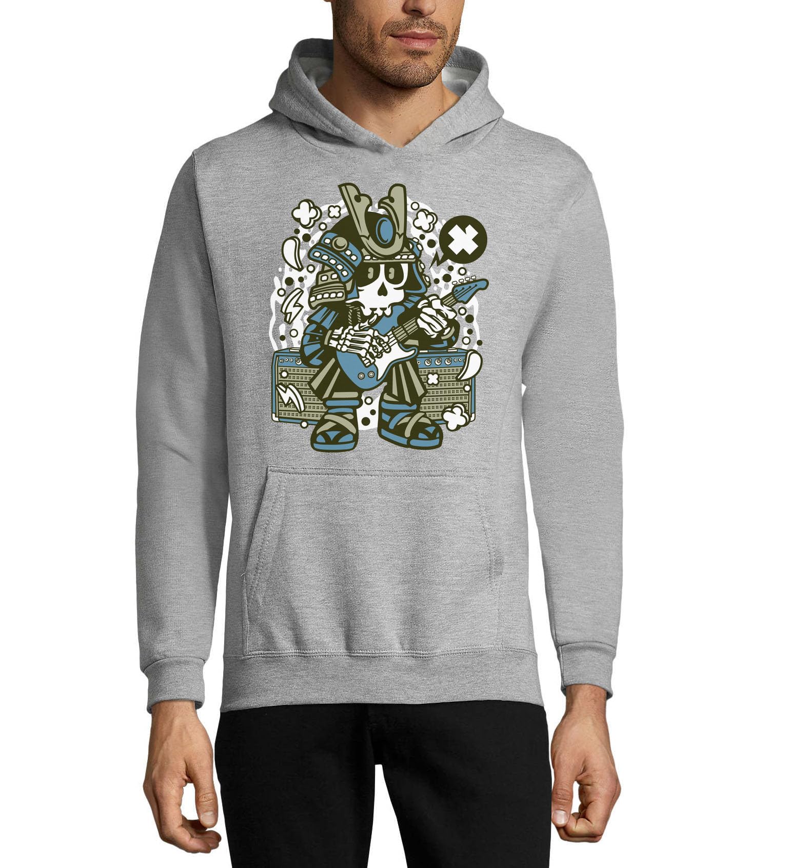 Samurai Rock Star Gitara elektryczna Solo Grafika Unisex Mieszanka bawełny Bluza z kapturem Szara XL