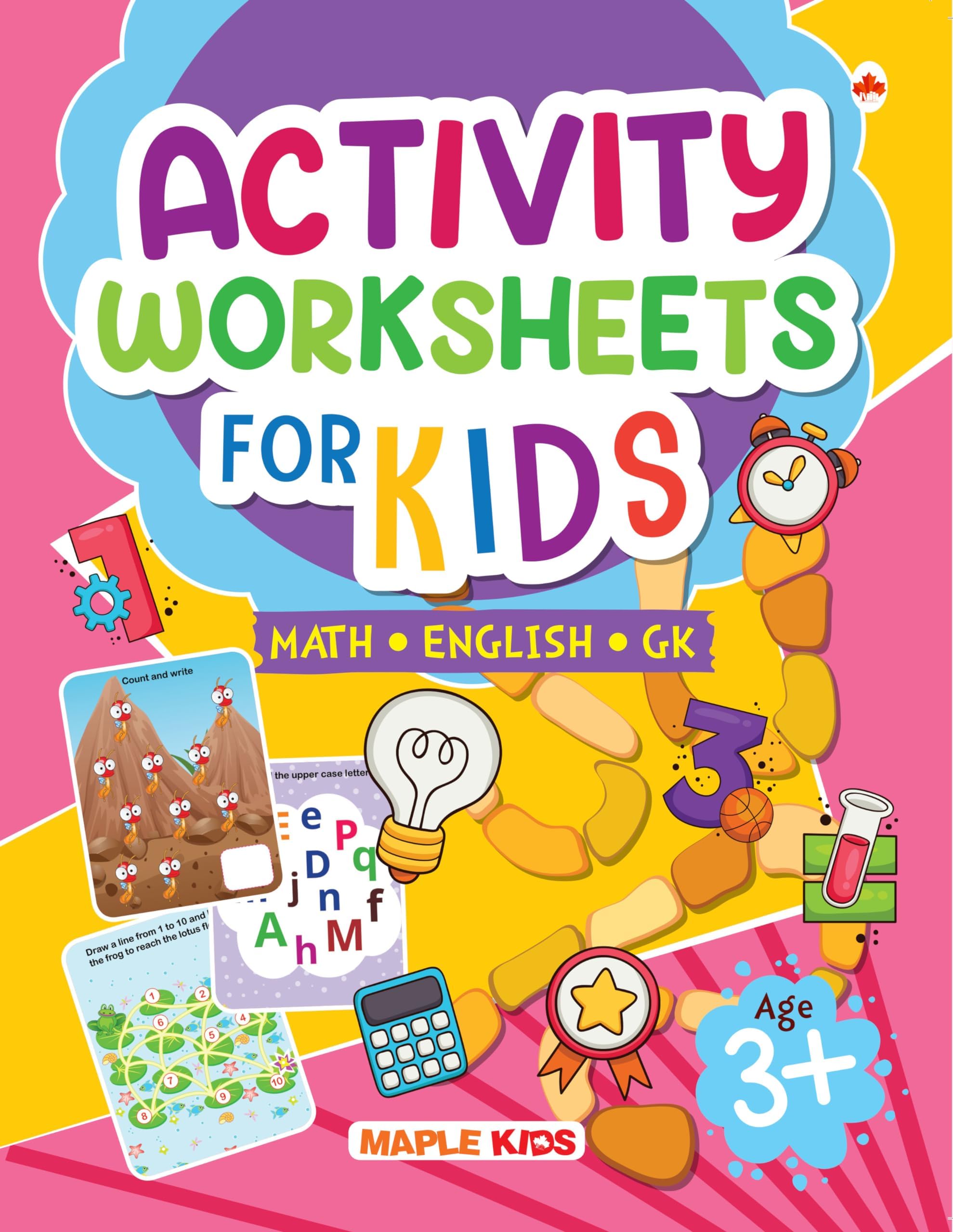 Activity Worksheets for Kids - English, Math, GK for Age 3+ - Tearable Sheets - Brain Activity Book for Kids - Brain Boosting Activities - Early Learning - Activities for Children