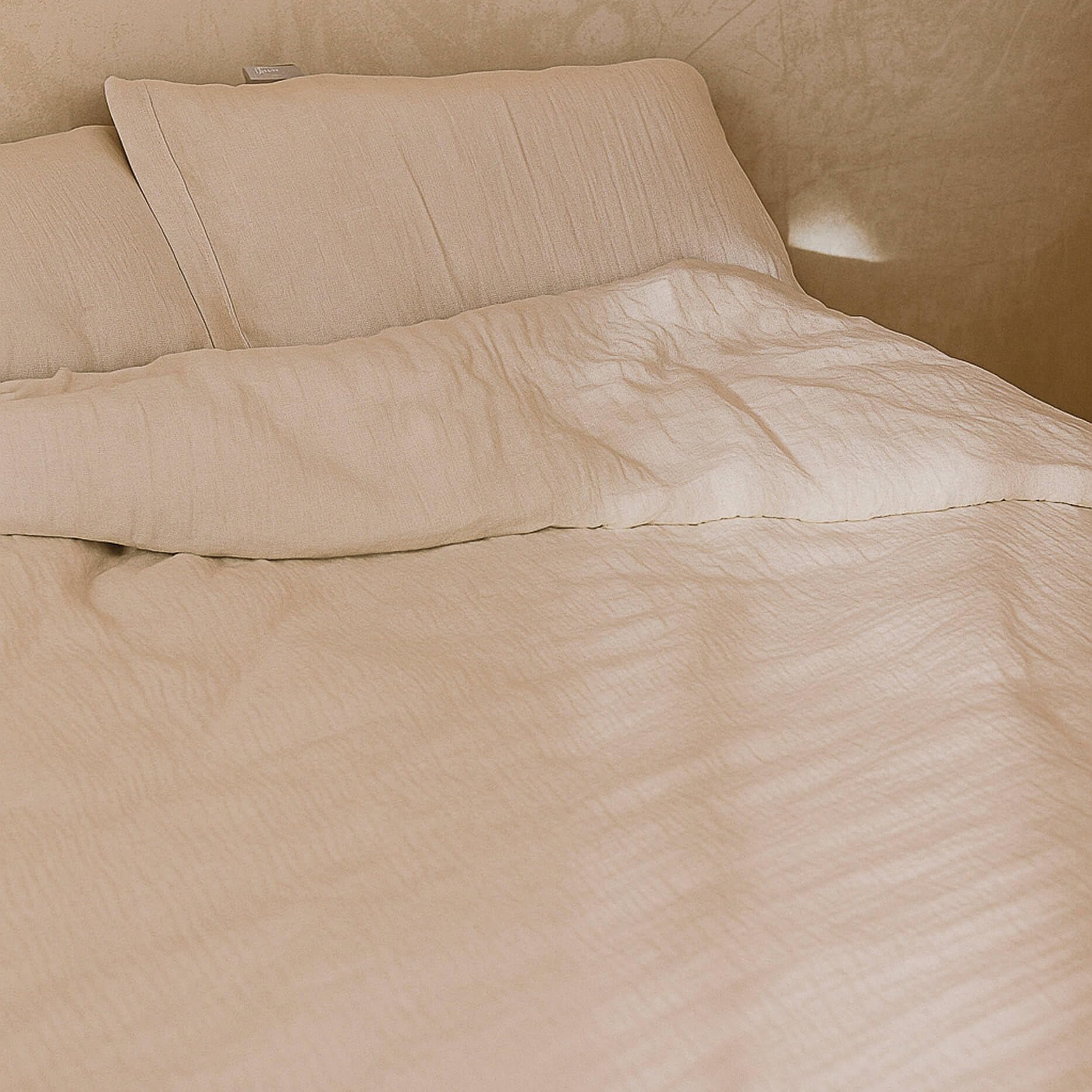 NATURALS - Funda Nórdica de Muselina Cama 105-100% Algodón Suave y Transpirable - Cierre de Botones - Nórdica 180x220 cm + 1 Funda Almohada 45x125 cm - Beige - Fabricado en España