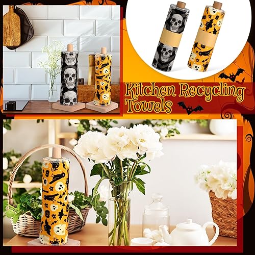 Miniatura 6 de 50 toallas de papel reutilizables sin papel, paños de algodón reutilizables, absorbentes, lavables, con rollo, paños de cocina sin papel (fantasma)