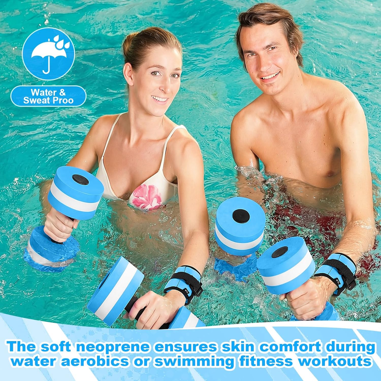 Hollowfly Water Aerobics Set, 4 Piece Pool Exercise Kit (2 Aquatic Dumbbells + 2 Ankle/wrist Weights), EVA Foam, Low-impact Workout