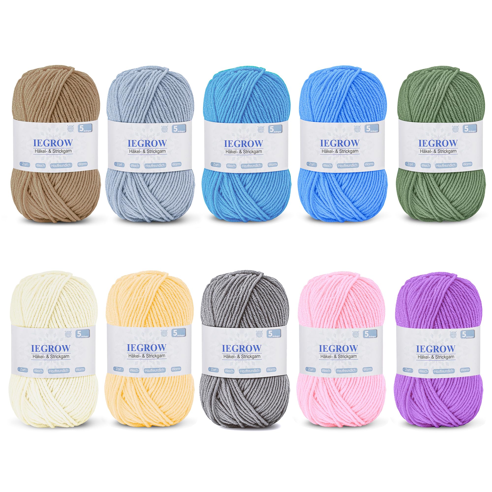 Häkelgarn (50g x 5 Farben), 5-fach Garn zum Stricken, Garn zum Häkeln und Stricken, Handstrickgarn-Sets