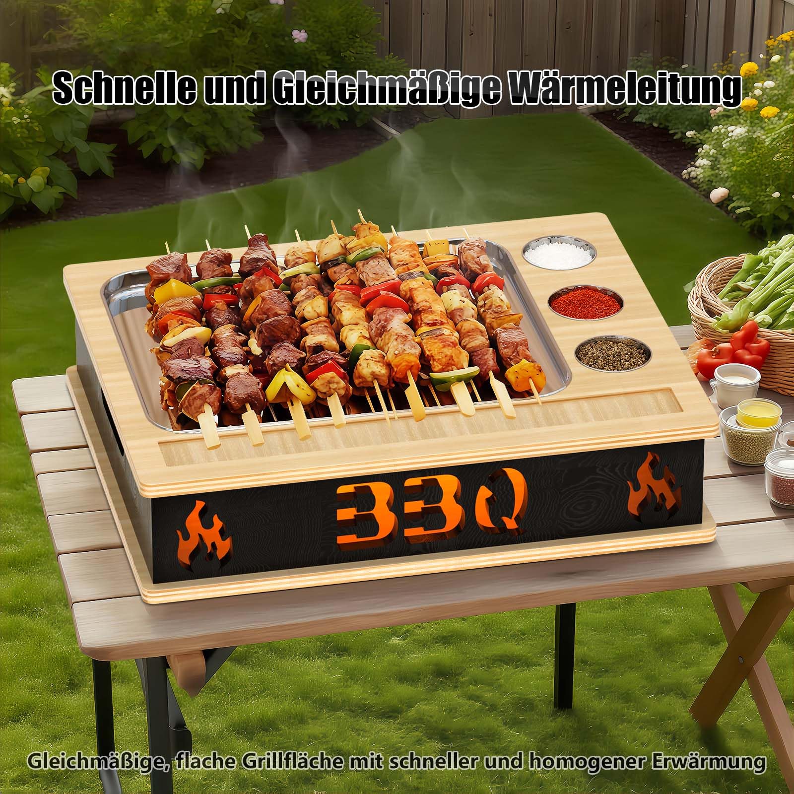 BBQ Warmhalteplatte, Edelstahl Grill Plate Wärmebehälter für Speisen, Grillgut Stövchen, Speisenwärmer Warmhaltebehälter für Grillparty