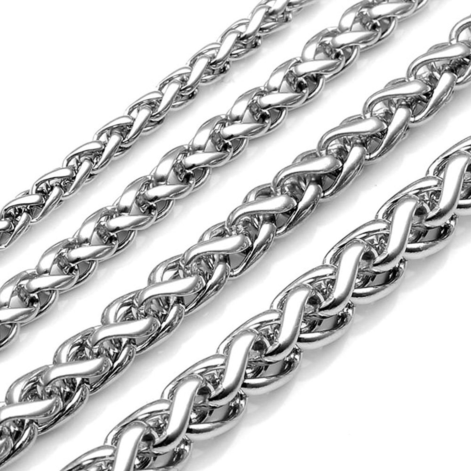 Mens&Womens Jewelry 3mm 4mm 5mm 6mm 17"-34" Silver Stainless Steel Wheat Braided Necklace Chain