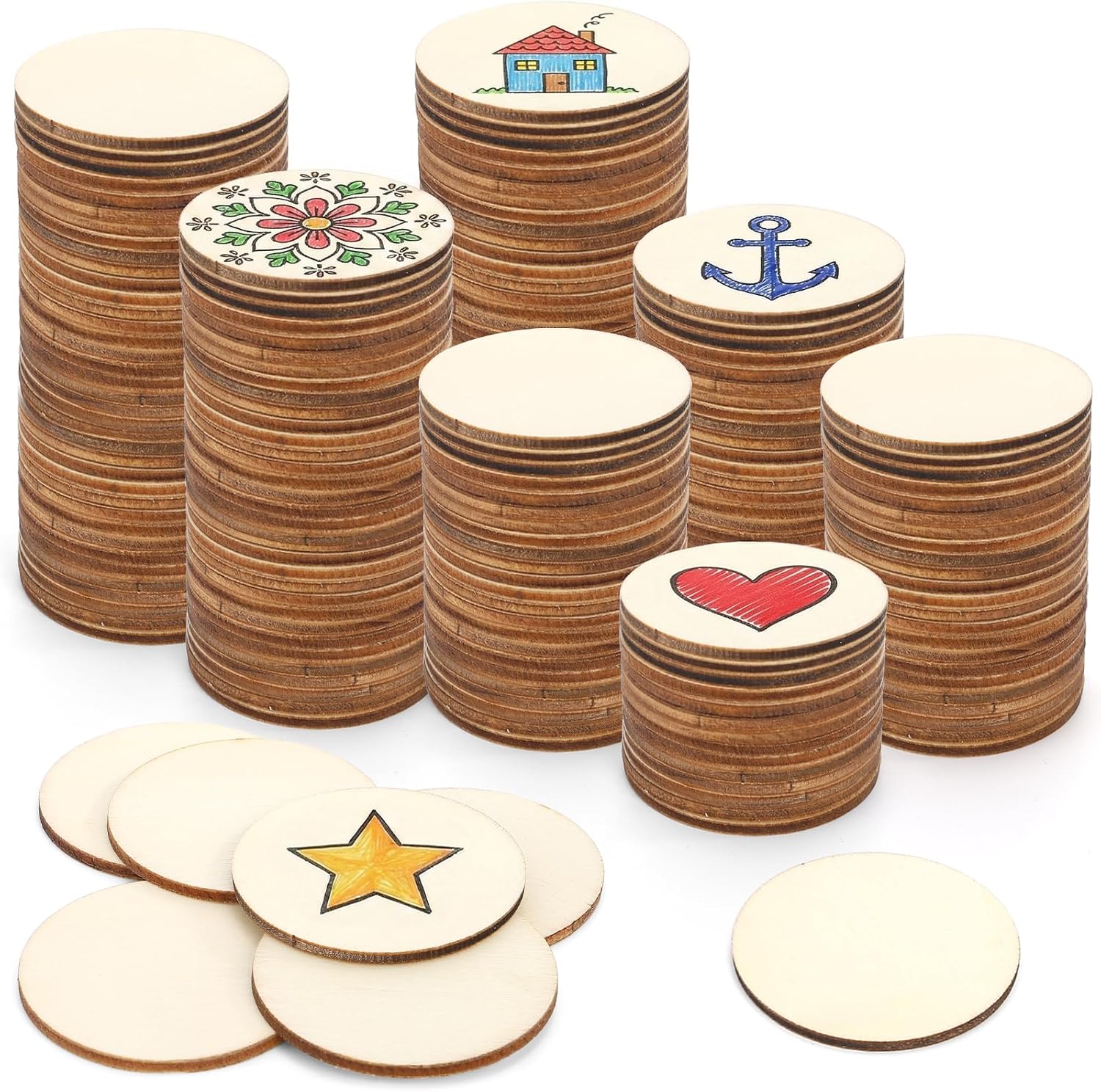 Foraineam 200 Pieces Wood Craft Circle Cutouts 2 Inch Round Natural Wooden Disc Circles Unfinished Slices for Craft Supplies, Decoration, Painting, Writing, Engraving and Carving