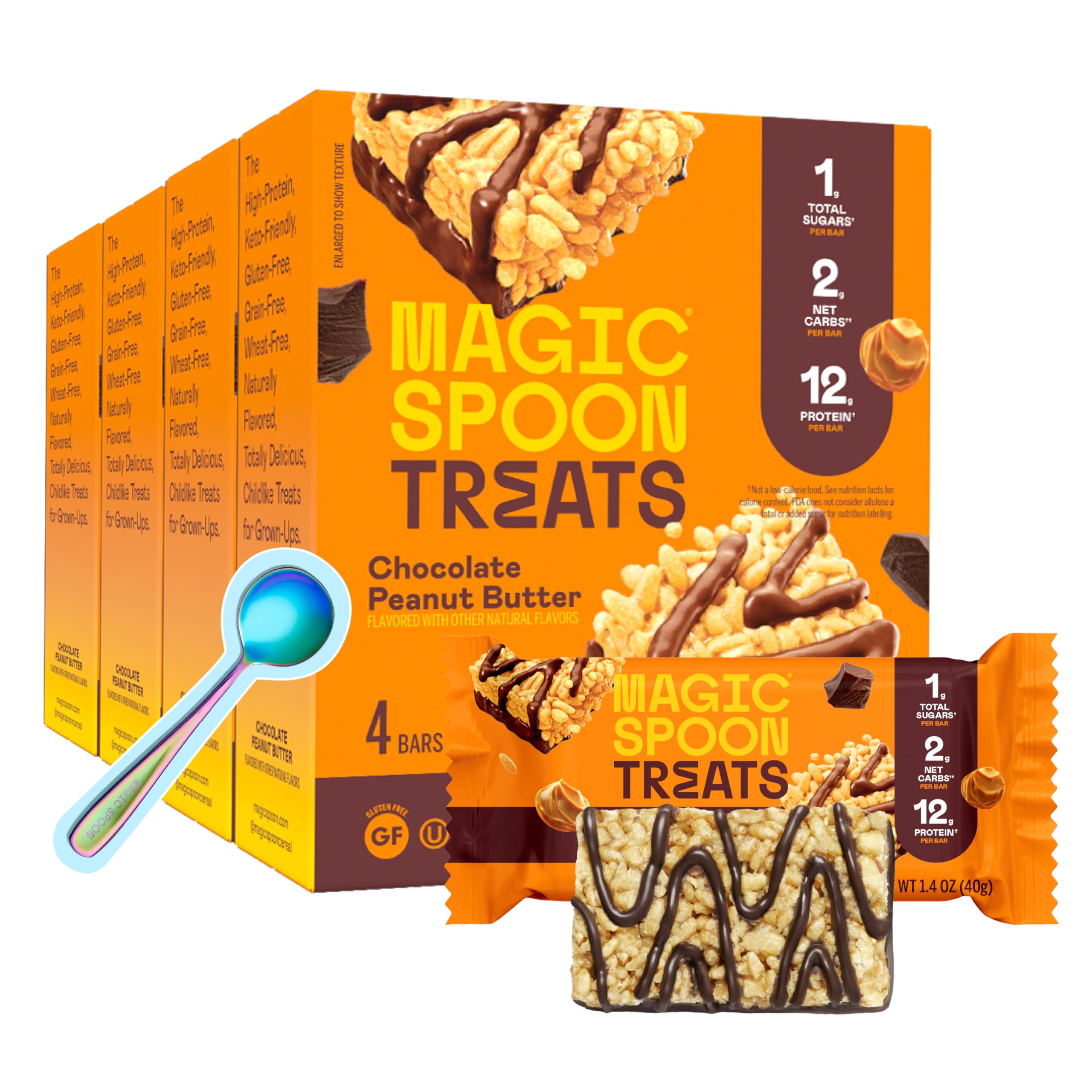 Magic SpoonTreats - High Protein, Low Carb, Keto Friendly, Low Sugar, Gluten Free, Crispy Protein Bar Cereal Bar, On-The-Go Healthy Snack (Chocolate PB, 16 Bars)