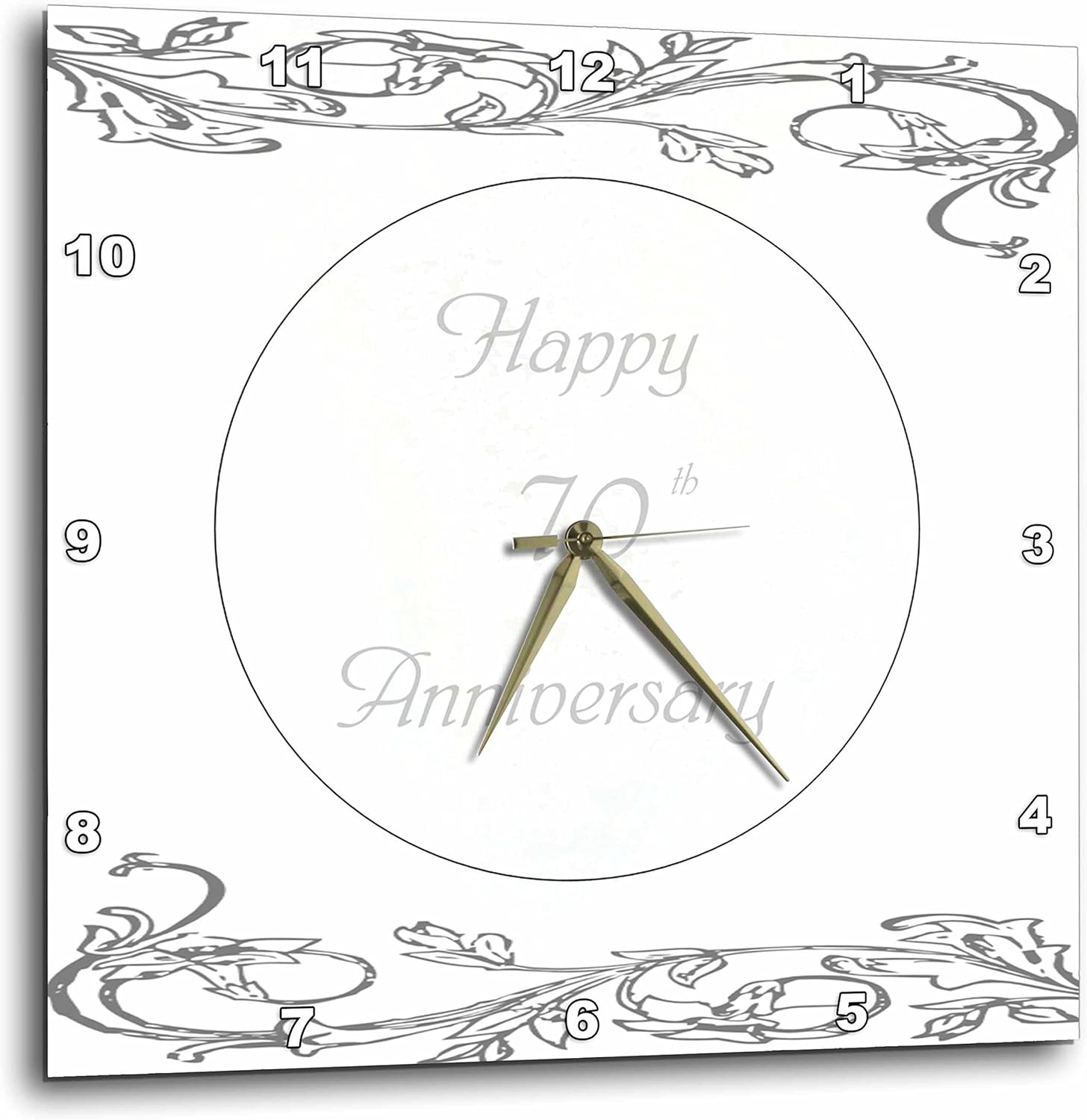 3dRose Print of Elegant Silver 70th Anniversary Greeting Wall Clock, 10 by 10"