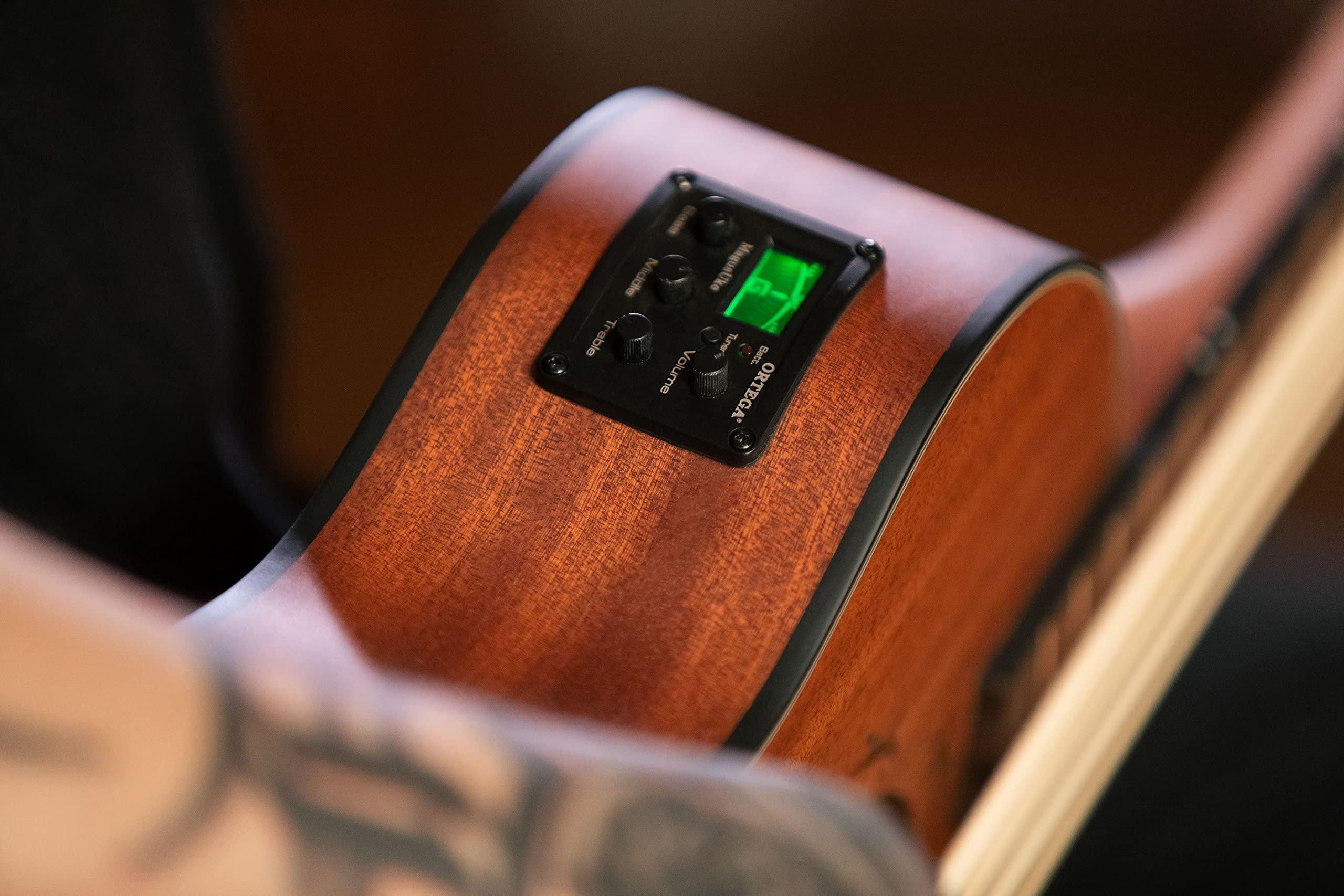 Ortega Guitars Bass Ukulele Elektro-Akustisch – Long Scale, ohne Bundstäbchen – Lizard Series – Inklusive Gig Bag – Massives Mahagoni, Natur (LIZZY-PRO)