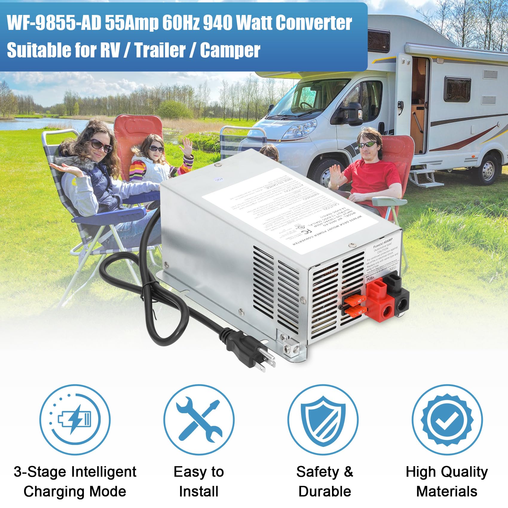 WF9855AD Deck Mount RV Power Deckmount Converter/Charger 55 Amp w
