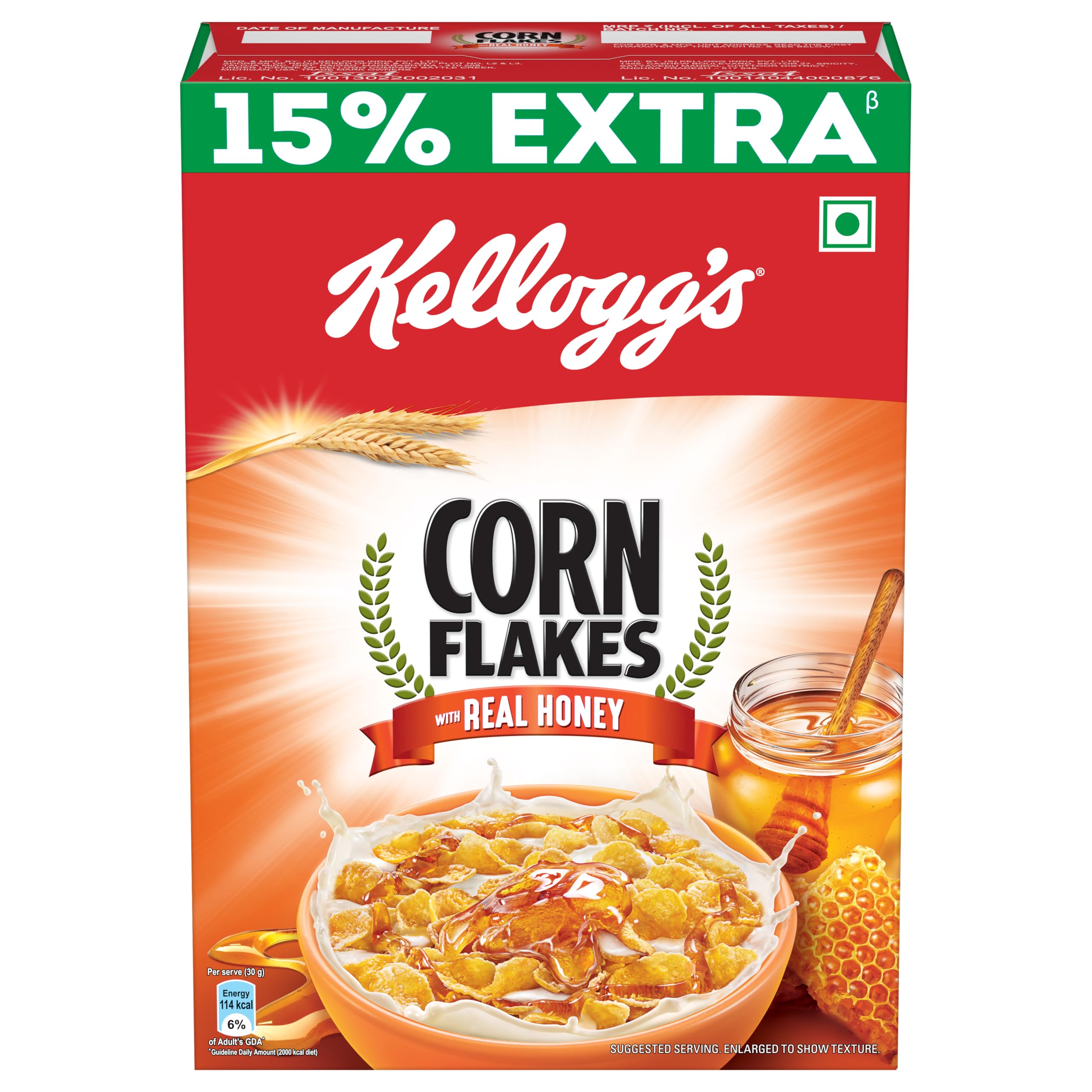 Kelloggs Cornflakes Real Honey 300g/345g | High in Iron, Vitamin B1, B2, B3, B6 & C | Naturally Cholesterol Free | Corn Flakes, Breakfast Cereal (B0156LX9K0) Amazon Price History, Amazon Price Tracker