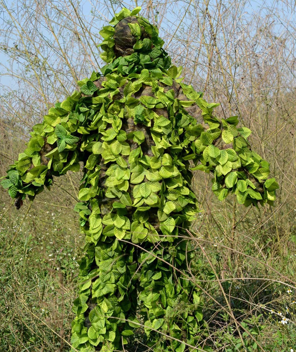 Tuta mimetica Ghillie per allenamento all'aperto, design con foglie 3D, ideale per bird watching e fotografia