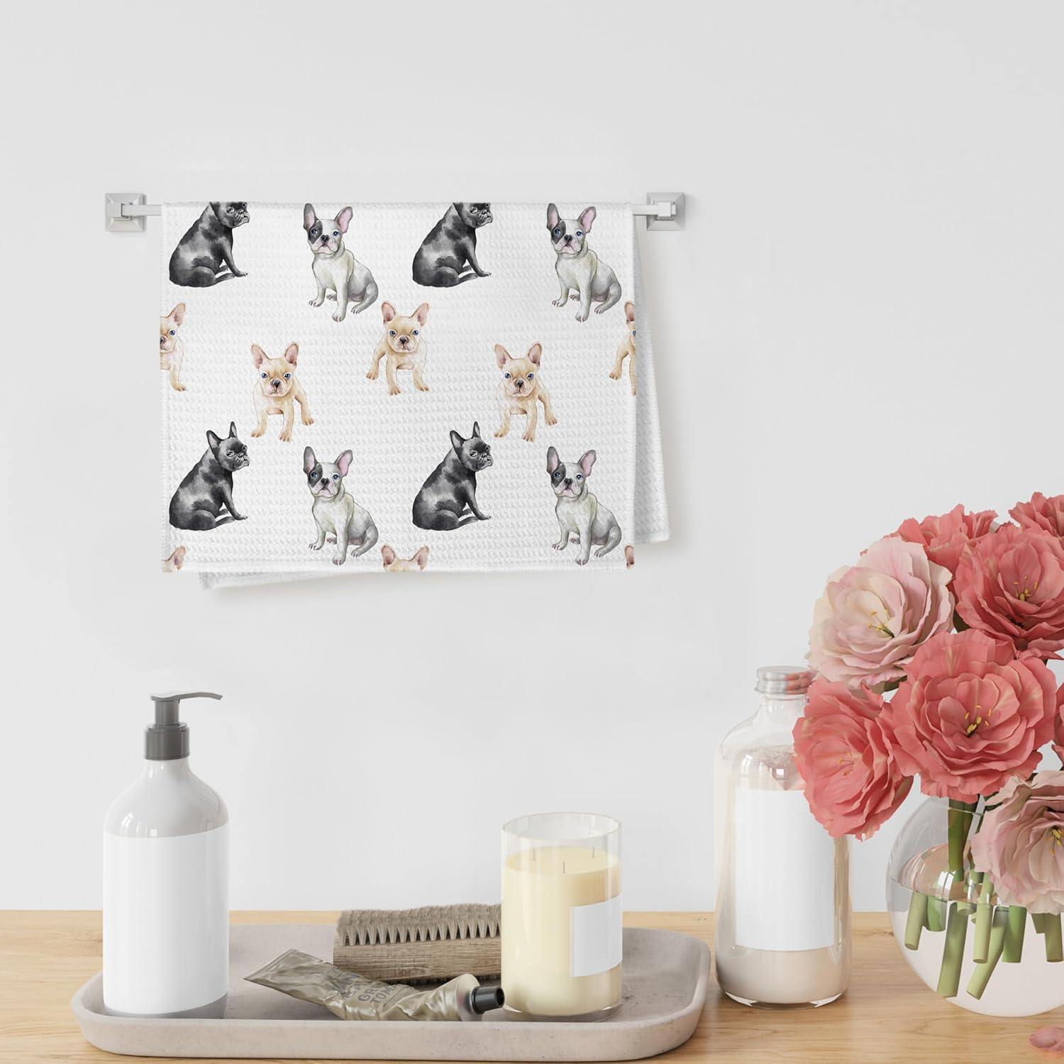 French Bulldog Gifts Kitchen Towels Set of 2, French Bulldog Decor Dish Hand Tea Towels for Kitchen, Frenchie Gifts for Women Decorative Kitchen Towels, Frenchie Decor for Bathroom Kitchen - Image 6