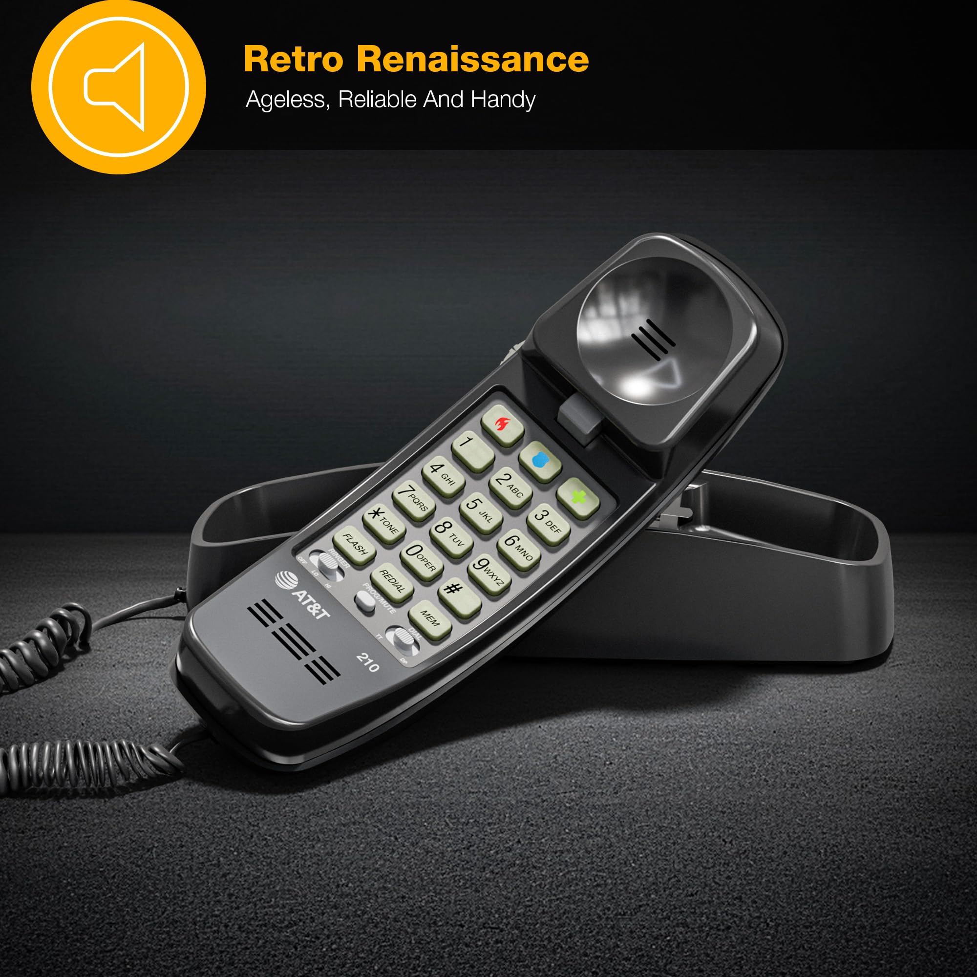 AT&T 210 Basic Trimline Corded Phone, No AC Power Required, Wall-Mountable, Black — Amazon image 2