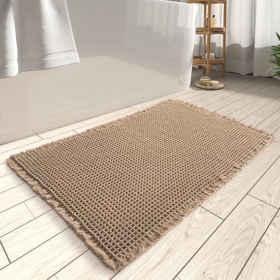 AMOAMI Upgraded Waffle Bath Mat, Super Absorbent Non Slip