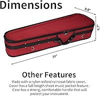 Vista 4 de adm Estuche rígido para violín de tamaño completo 4/4 Básico Profesional, mochila de forma triangular, suspensión súper ligera (rojo vino)