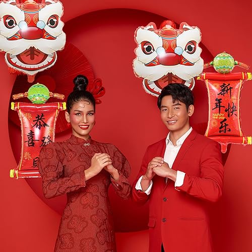 Miniatura 5 de 6 globos de Año Nuevo chino, globos de papel de aluminio de helio, decoraciones de fiesta para 2024 Año del Dragón Chino Lunar Festival de Primavera