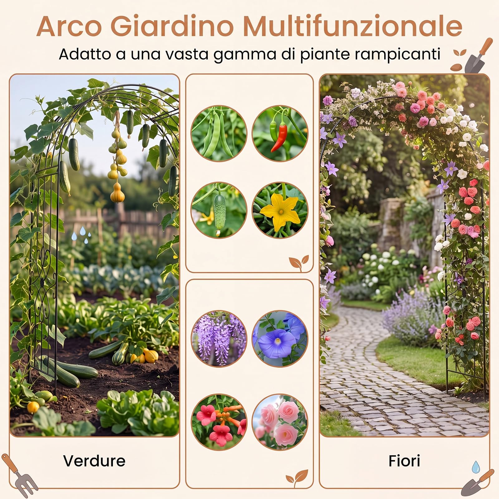 GYMAX Arco da Giardino in Metallo, Pergolato per Piante Rampicanti