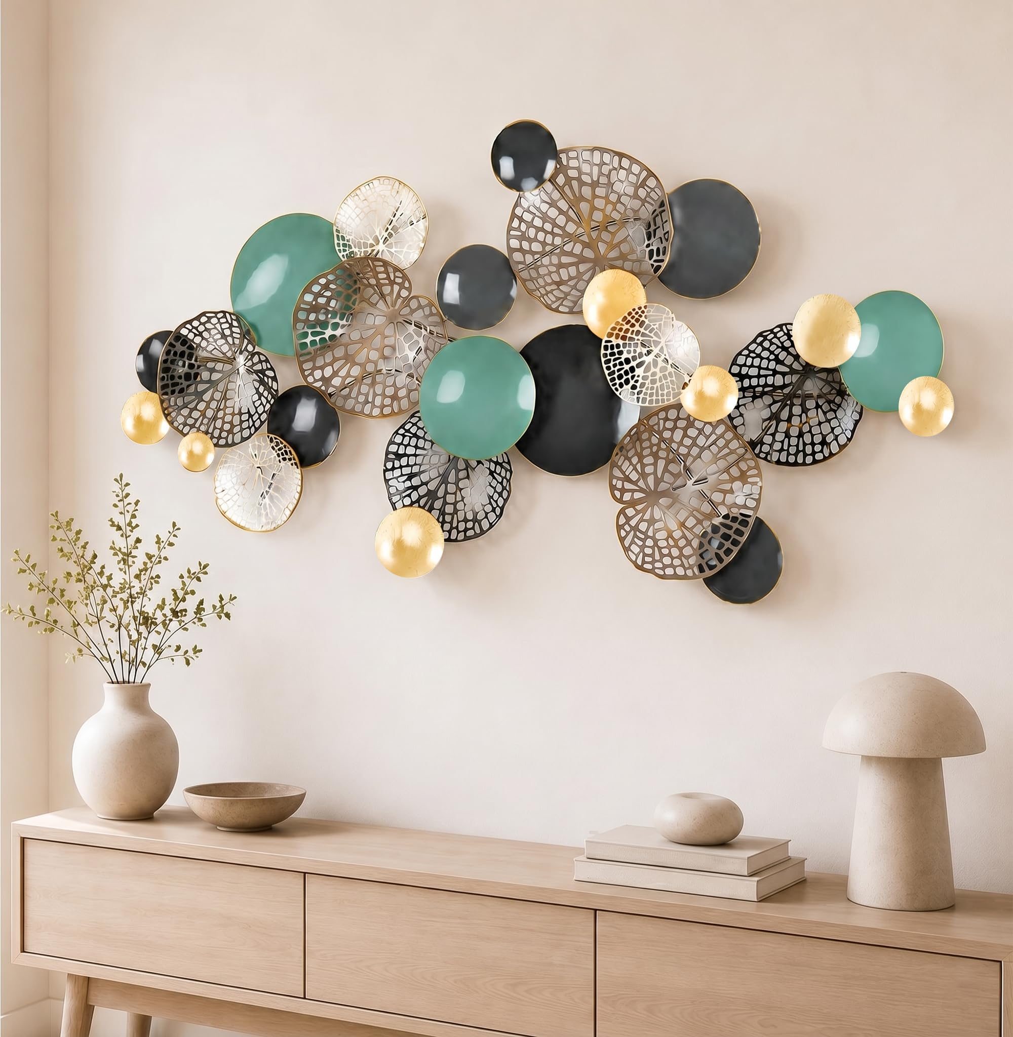 Blissio Moderne Wanddeko Metall,Groß Wanddeko Wohnzimmer,Horizontal und Vertikal Aufhängbar,für Esszimmer,Flur & Büro,Einfache Montage,Lotusblatt Wanddeko - 133CM
