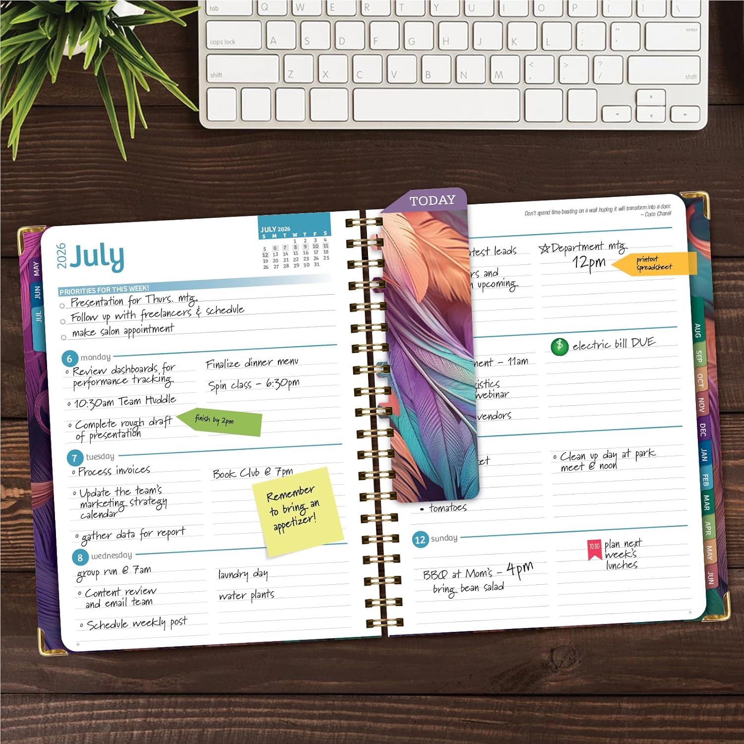 HARDCOVER Academic Year 2026-2027 Planner: 14 Months (May 2026 Through June 2027) 8.5"x 11" Daily Weekly Monthly Planner Yearly Agenda. Bookmark, Pocket Folder and Sticky Note Set (Pastel Peacock)