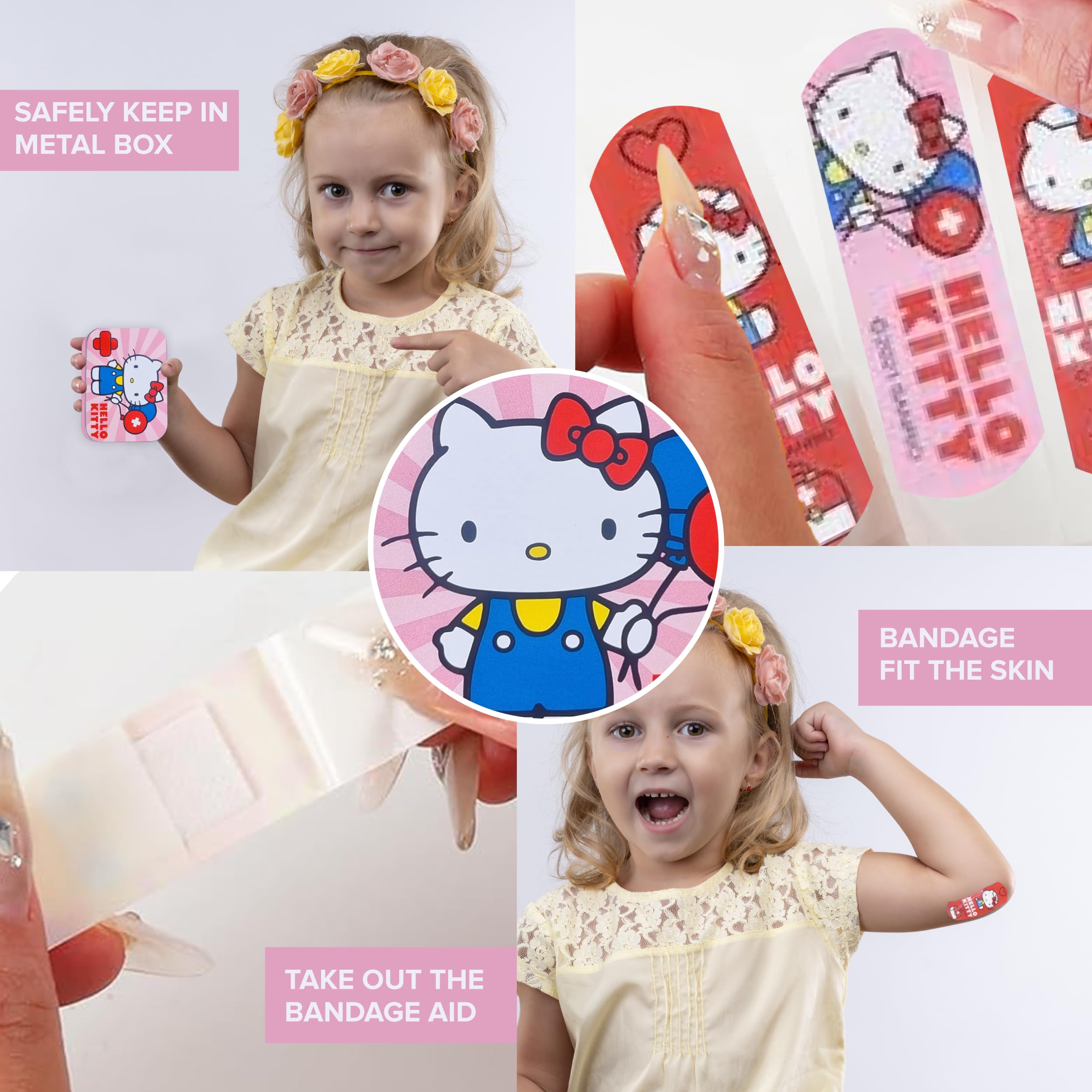 Hello Kitty różowe plastry dla dzieci, licencjonowany produkt, 12 sztuk, metalowe pudełko, 24 plastry, piękne wzornictwo, pudełko do przechowywania dla dzieci, nadają się do plecaka, torebki
