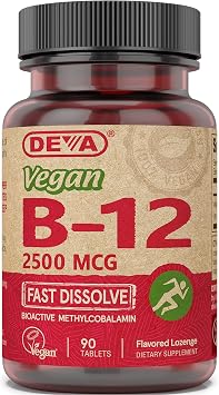 DEVA Nutrition Vegan Sublingual Fast Dissolve B-12 Tablets, 2500 mcg, 90 Count