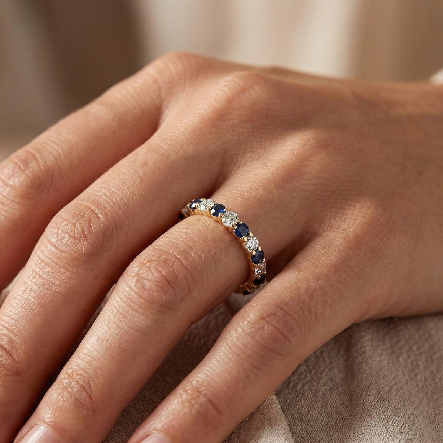 P3 POMPEII3 Pompeii 1 cttw Blue Sapphire Diamond Wedding Eternity Ring 10k Yellow Gold - Image 8