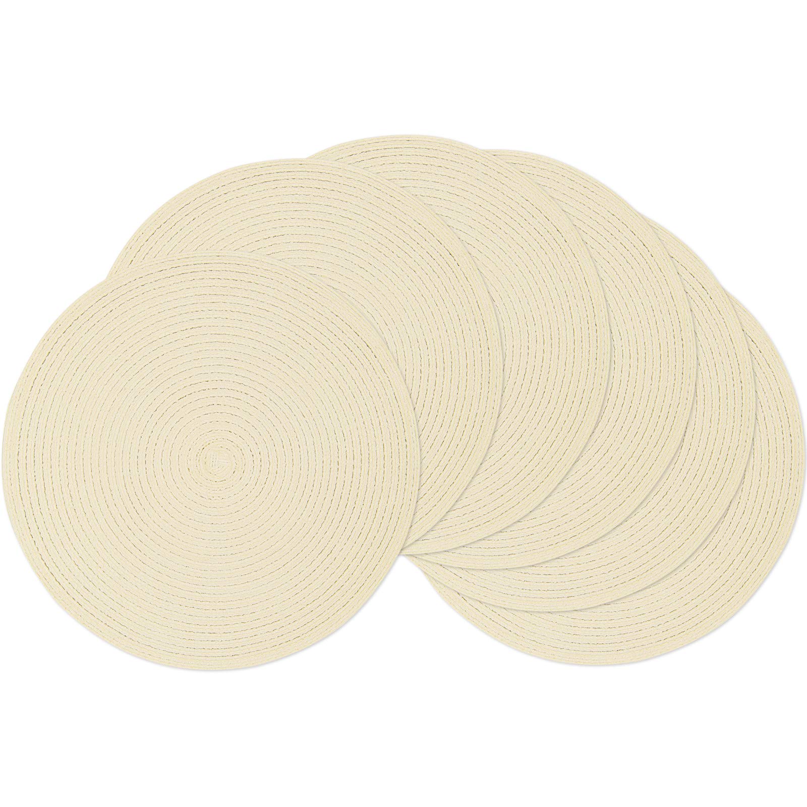 SHACOS Round Braided Placemats Set of 6 Round Table Place Mats for Dining Tables 15 inch (Cream, 6)