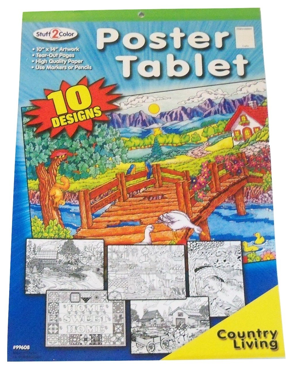 Premium Poster Coloring Tablet ~ 10 Designs, 10" x 14" Each (Country Living)