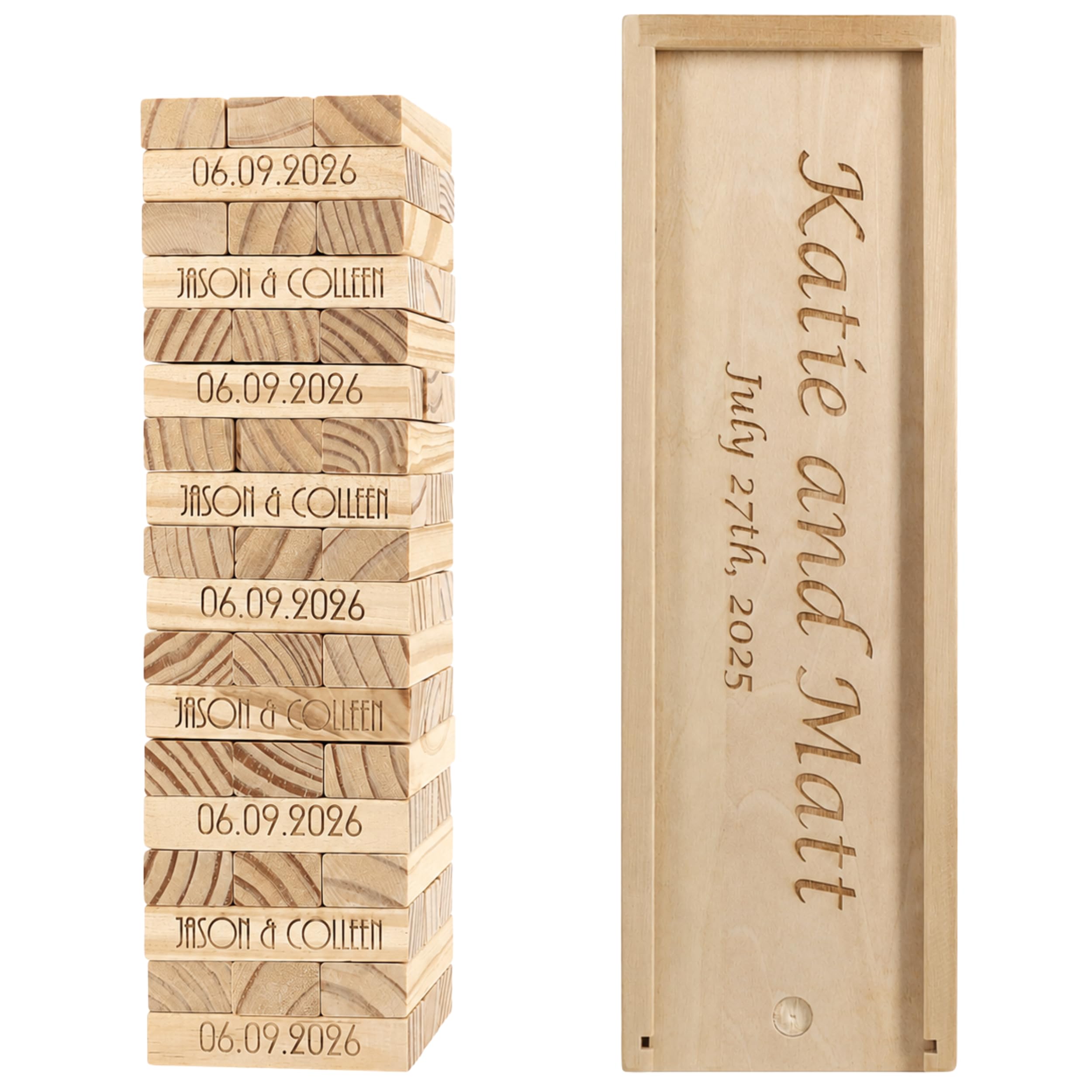 WE Games Libro de invitados de boda personalizado, caja de recuerdos de madera, 54 bloques, grabado personalizado