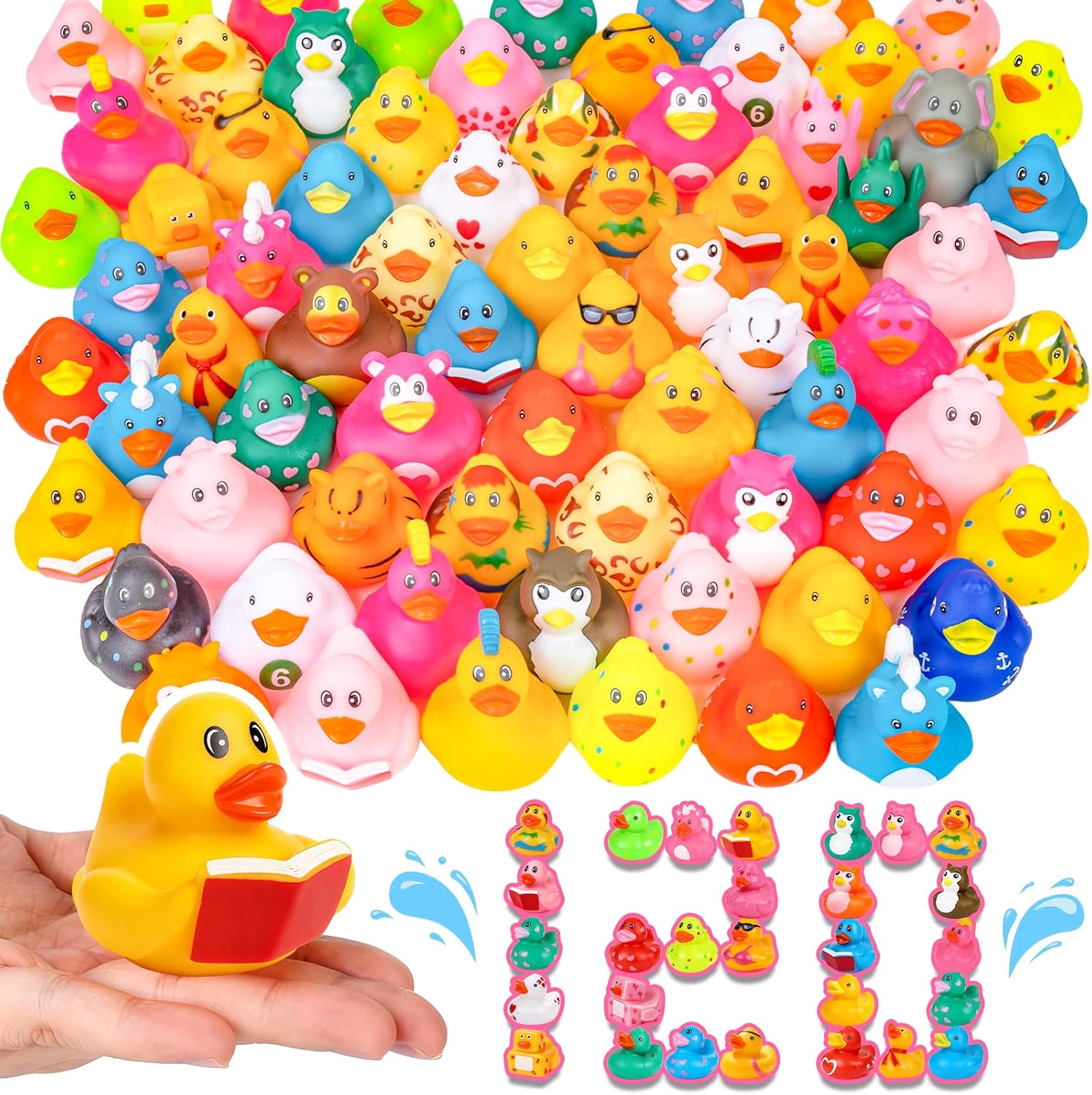 120 Pack Rubber Ducks in Bulk , Assorted Ducks for Jeeps, Bulk Ducks for Bath Toy Summer Pool Toys Birthday Gifts Party Favors