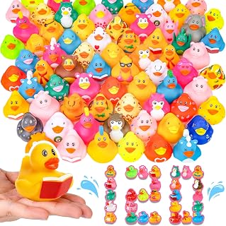 VISRIE 120 Pack Assorted Rubber Ducks Bulk - Fun Bath Toys, Pool Party Favors, Jeep Ducks, Birthday Gifts
