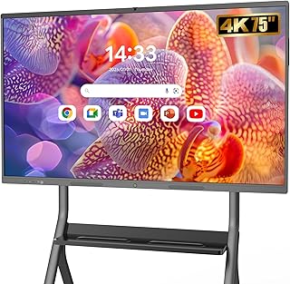 75" Interaktives Whiteboard 4K UHD, Smartboard mit Touchscreen Microphone & Kamera, Android 8GB+128GB, WiFi/Bluetooth/HDMI, inkl. Wandhalterung, Digitale Smart Board für Schule Business & Büro