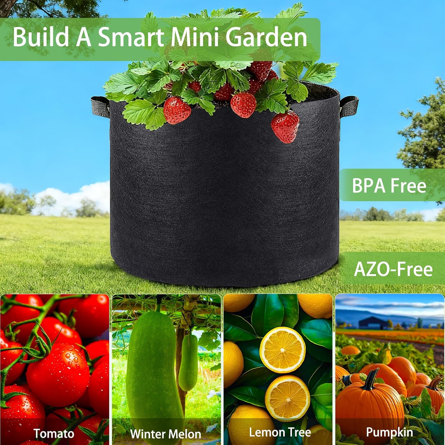 iGarden Grow Bags Tall,20 Gallon Grow Pots 5 Pack with Handles, Heavy Duty 320G Thickened Nonwoven Fabric Plant Bag for Vegetables, Black