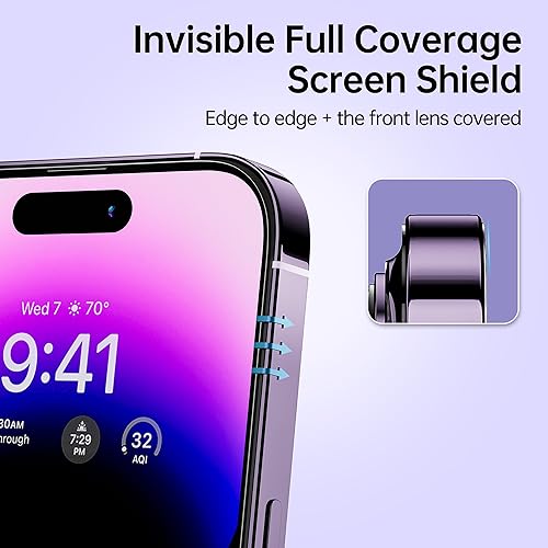 Miniatura 7 de Paquete de 3 protectores de pantalla de vidrio templado y protector de lente de cámara para iPhone 15 Pro, dureza 9H, resistencia a los arañazos,