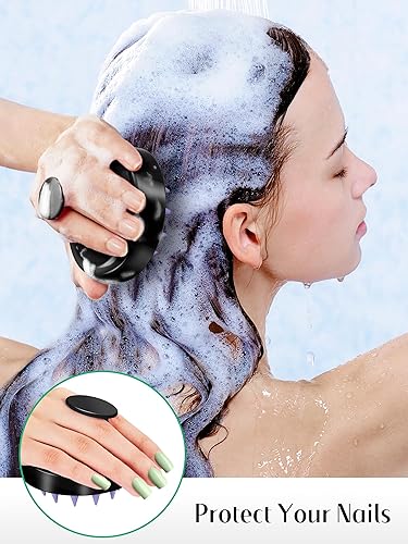 Miniatura 4 de HEETA Masajeador de cuero cabelludo para el crecimiento del cabello, paquete de 2 unidades, cepillo de champú de silicona suave para exfoliación,