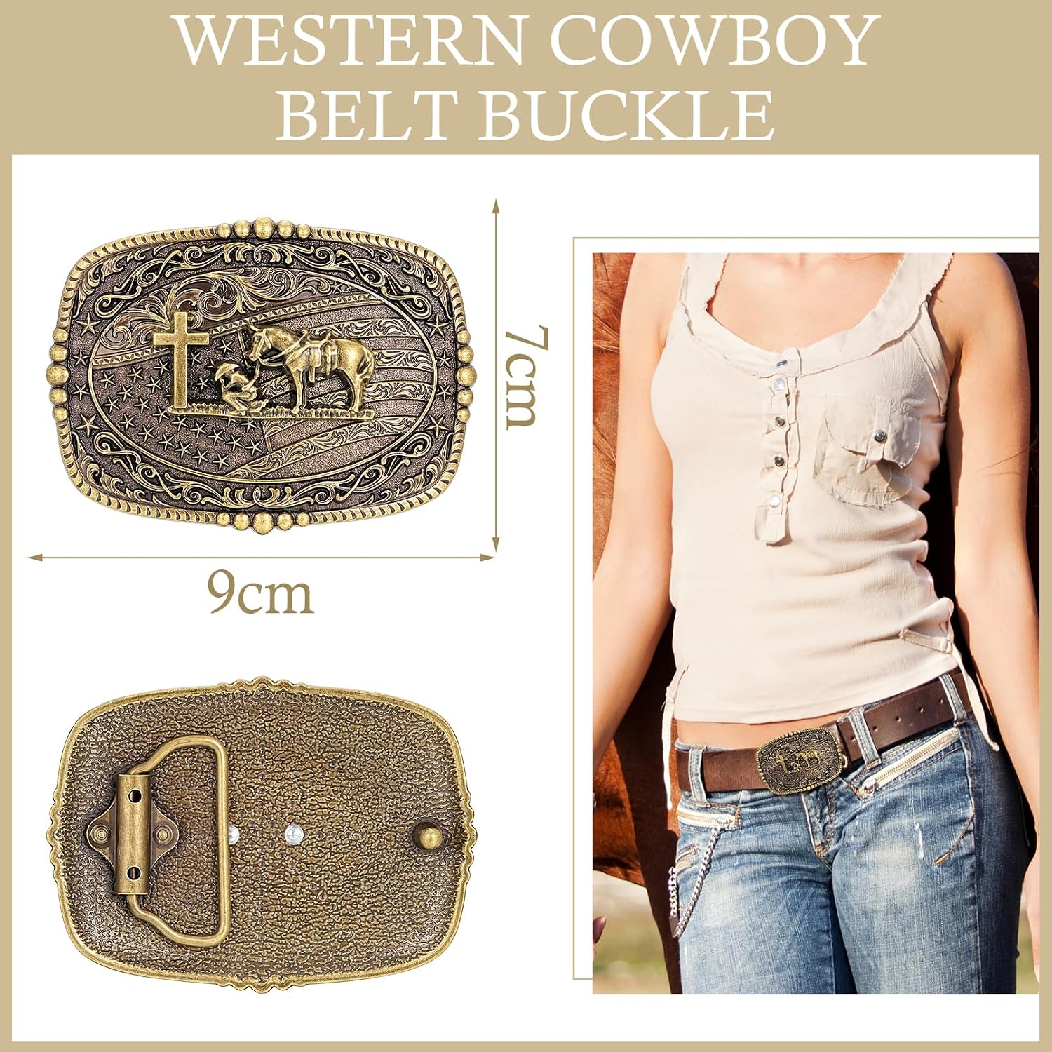 Btilasif Western Cowboy Belt Buckle Longhorn Bull Patriotic American Flag Belt Buckle Large Cowgirl Western Buckle