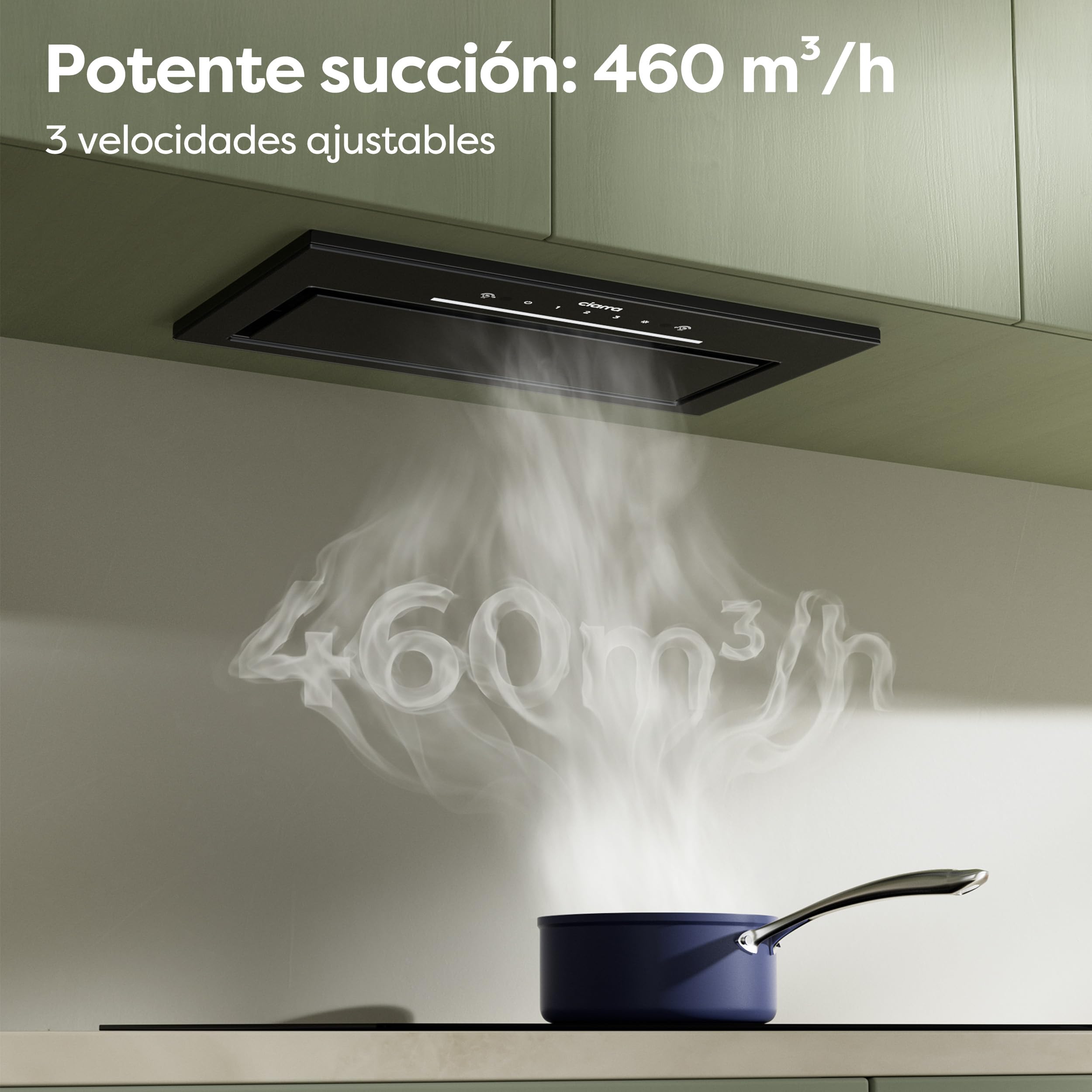 CIARRA CBCB5931A Campana Extractora Integrada de 52 cm Control de Onda 59dB | 466m³/h Ventilador Extractor de Cocina Integrado, Luz LED, Filtro de Carbono CBCF055 incluido
