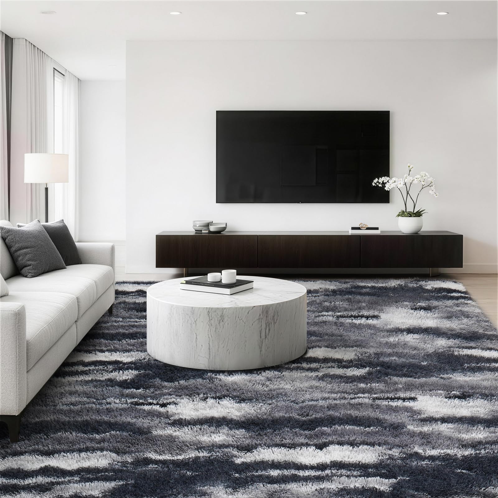Jungsang Rugs Living Room 180x270cm Grey Large Rug for Living Room, Machine Washable Non-Slip Carpet, Soft Fluffy Pile Area Rug for Bedroom Kids Room Nursery Home, Tie-Dyed Gray