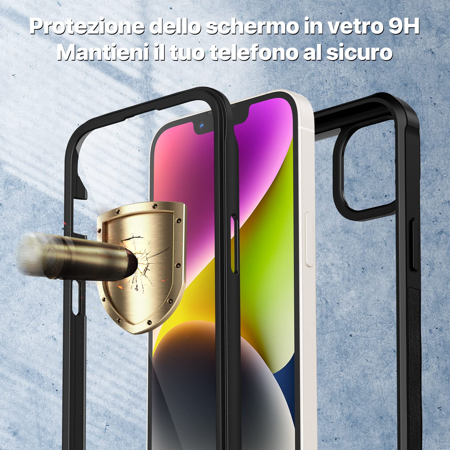 CENHUFO Cover iPhone 14/iPhone 13, con Protezione Schermo Vetro Temperato e Pellicola Fotocamera [9H HD] 360 Gradi Antiurto Case Rugged Fronte Retro Doppia Custodia per iPhone 14/iPhone 13 - Nero