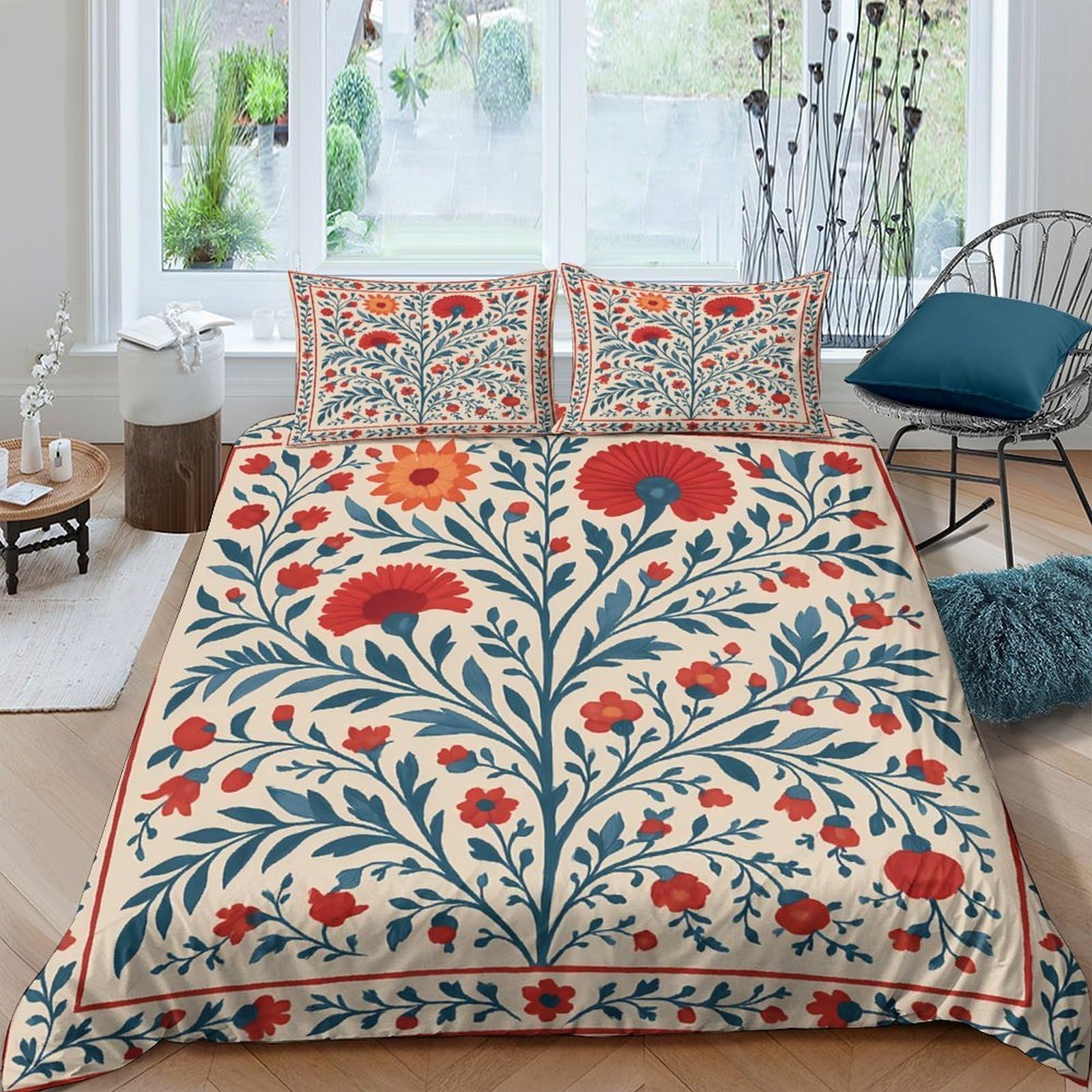 Parure de lit fleurs scandinaves 140x200 avec housse de couette imprimée 3D et taie en microfibre