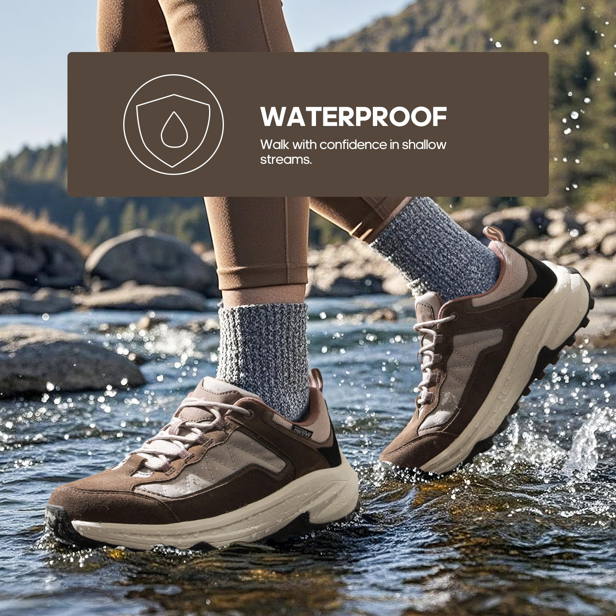 NORTIV 8 Damskie wodoodporne buty turystyczne z podparciem łuku na zewnątrz, skórzane, do chodzenia, trekkingu, na kemping, tenis, trening, trampki Wicklow, @@, 11