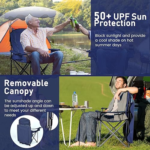 Miniatura 4 de Renatone - Silla de playa con toldo, sillas plegables para exterior con portavasos, bolsa de transporte, sillas de camping al aire libre con
