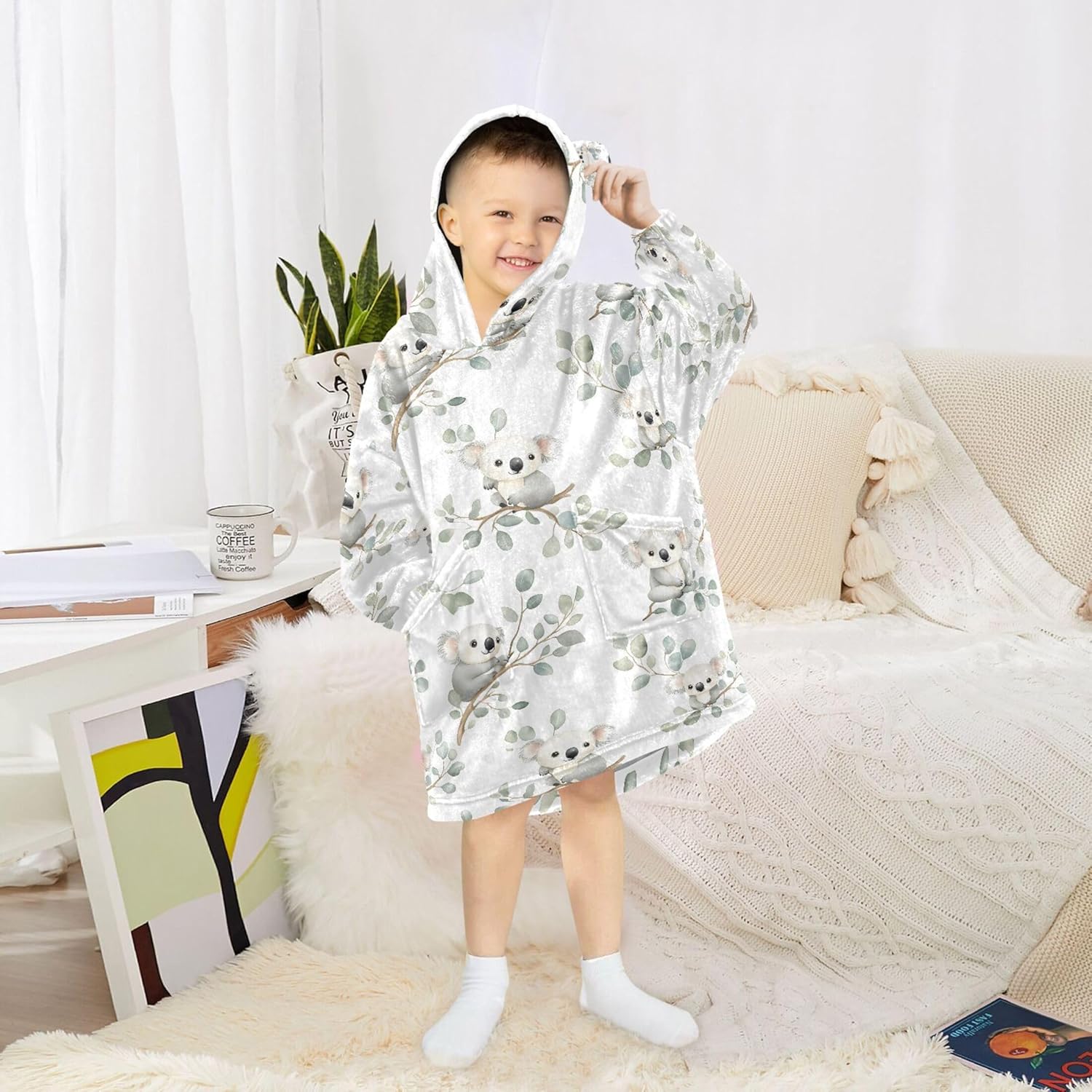 Koala Cute Plant Kids Wearable Blanket Hoodie with Pocket and Sleeves for Toddlers, Cute Hoodies Girls Boys B0403677